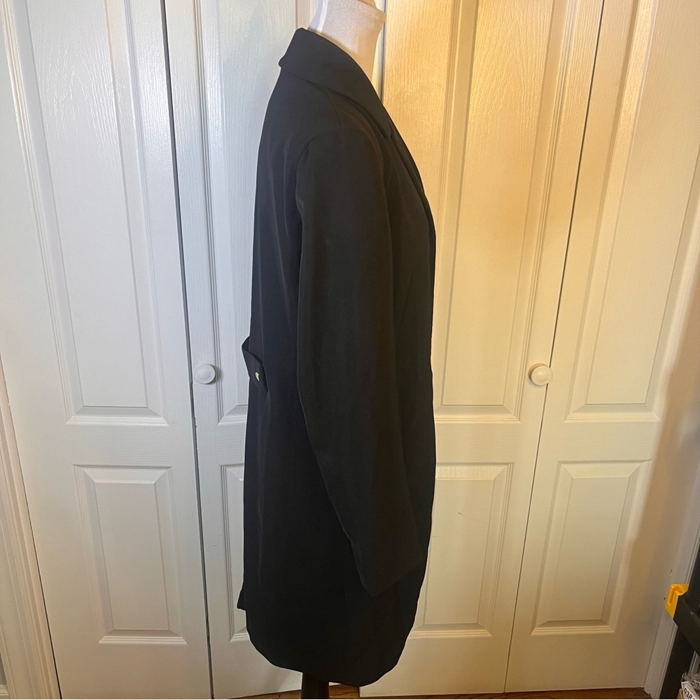 PIZAZZ Womans Black Snap Button Overcoat Sz 5/6 Minimalist Dress Coat Belted Bac - Picture 8 of 13